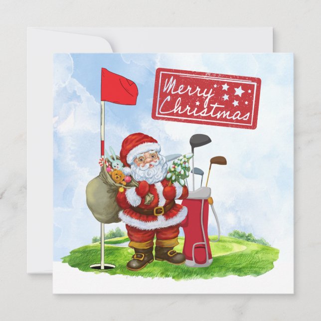 Golf Christmas with Santa Claus Golfer  Holiday Card (Front)