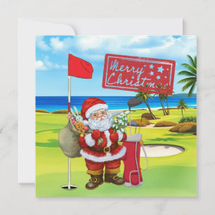 Golf Christmas with Santa Claus Golfer Holiday Card