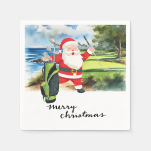 Golf Christmas with Santa Claus Golfer Napkin