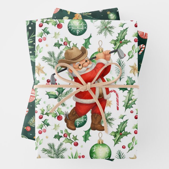 Golf Christmas with Santa Claus golfing in Texas Wrapping Paper Sheet (In situ)