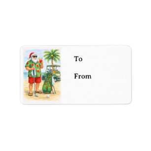 Golf Christmas with Santa Claus golfing Label
