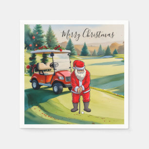Golf Christmas with Santa Claus golfing Napkin