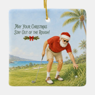 Golf Christmas with Santa Claus golfing on green Ceramic Ornament