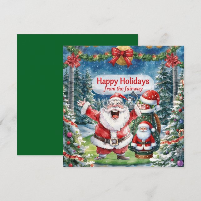 Golf  Christmas with Santa Claus  Holiday Card (Front/Back)