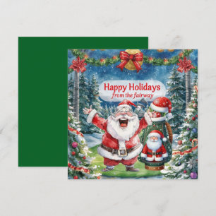 Golf  Christmas with Santa Claus  Holiday Card