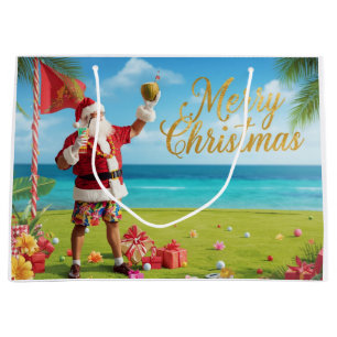 Golf Christmas with Santa Claus in Hawaii Large Gift Bag