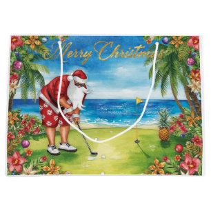 Golf Christmas with Santa Claus in Hawaii Large Gift Bag