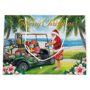 Golf Christmas with Santa Claus in Hawaii Large Gift Bag