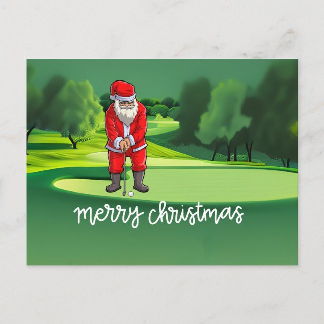 Golf Christmas with Santa Claus on golf course Holiday Postcard (Front)
