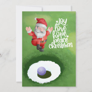 Golf Christmas with Santa Claus on green grass Holiday Card