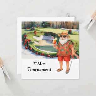 Golf Christmas with Santa Claus on Green Invitation