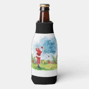 Golf Christmas with Santa Claus with funny text  Bottle Cooler