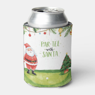 Golf Christmas with Santa Claus with funny text Can Cooler