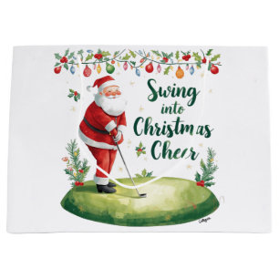 Golf Christmas with Santa Claus with funny text  Large Gift Bag