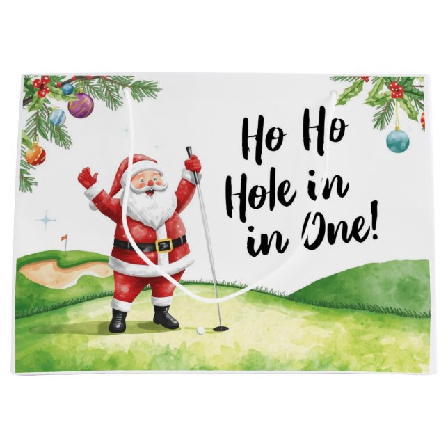 Golf Christmas with Santa Claus with funny text  Large Gift Bag (Front)