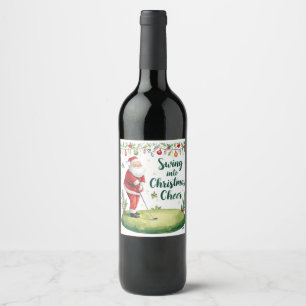 Golf Christmas with Santa Claus with funny text  Wine Label