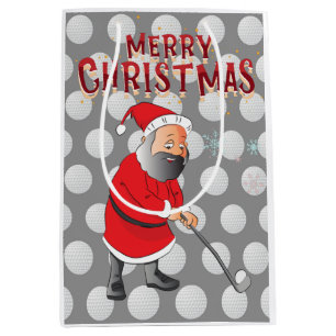 Golf Christmas with Santa golf ball and tee Medium Gift Bag