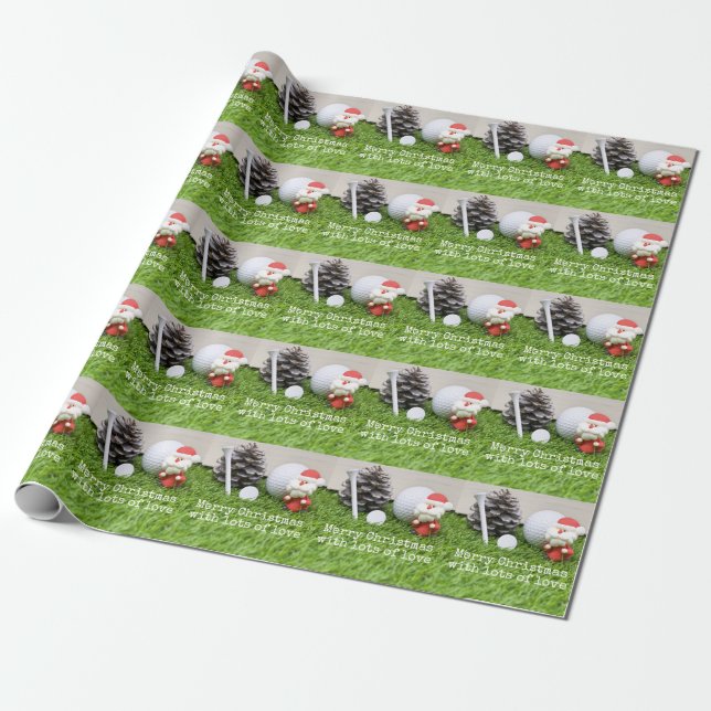 Golf Christmas with Santa golf ball and tee Wrapping Paper (Unrolled)