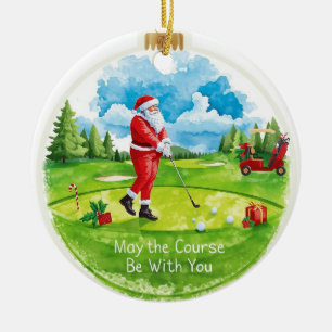 Golf Christmas with Santa Golfer on golf course Ceramic Tree Decoration