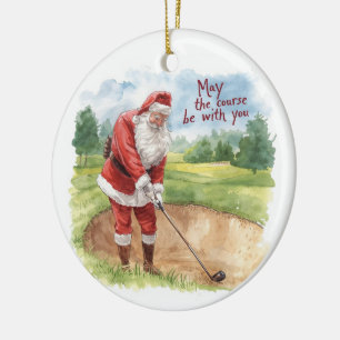 Golf Christmas with Santa Golfer on golf course Ceramic Tree Decoration