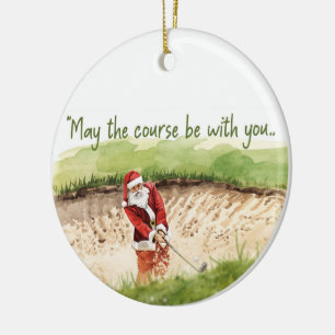 Golf Christmas with Santa Golfer on golf course Ceramic Tree Decoration