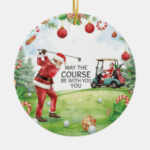 Golf Christmas with Santa Golfer on golf course Ceramic Tree Decoration