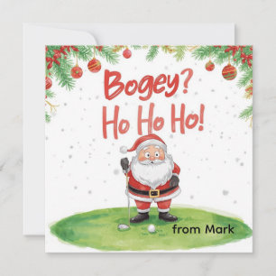 Golf Christmas with Santa Golfer on golf course Holiday Card