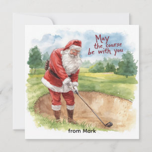 Golf Christmas with Santa Golfer on golf course Holiday Card