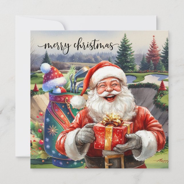 Golf Christmas with Santa Golfer on golf course  Holiday Card (Front)