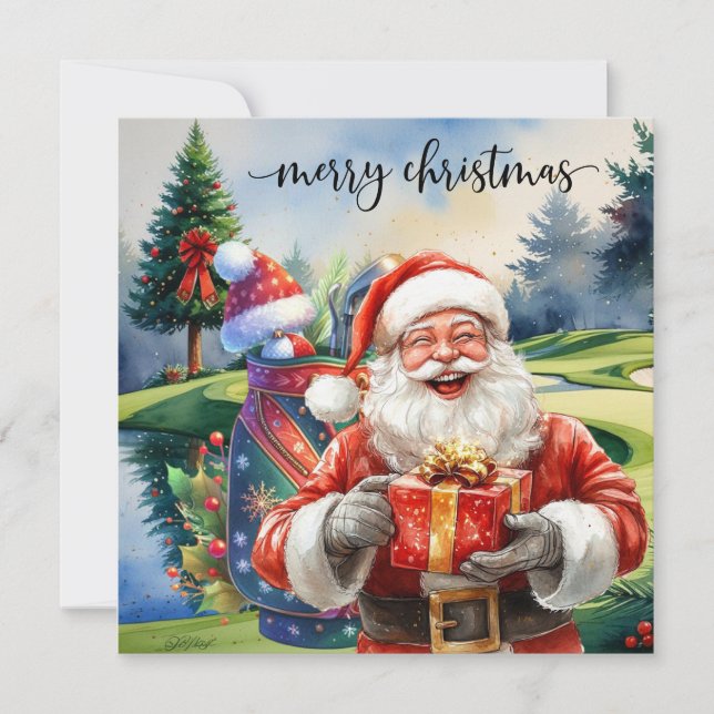 Golf Christmas with Santa Golfer on golf course  Holiday Card (Front)