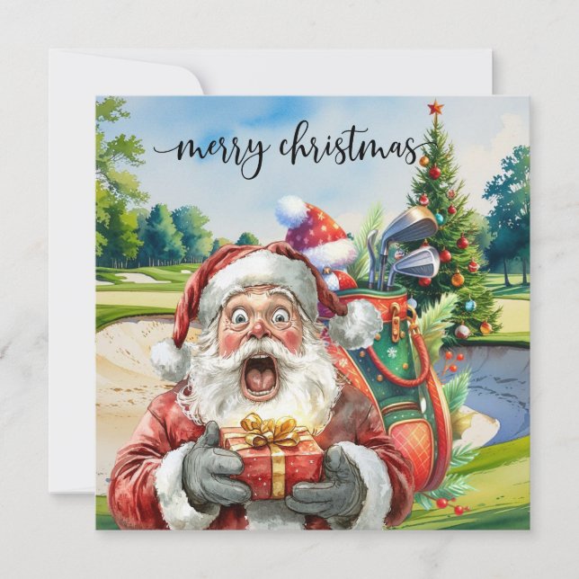 Golf Christmas with Santa Golfer on golf course  Holiday Card (Front)