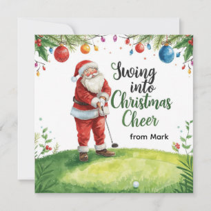 Golf Christmas with Santa Golfer on golf course  Holiday Card