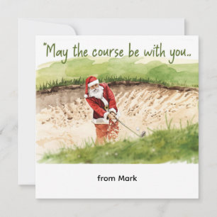 Golf Christmas with Santa Golfer on golf course Holiday Card