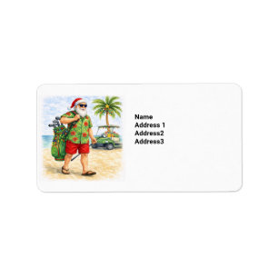 Golf Christmas with Santa Golfing near beach Label