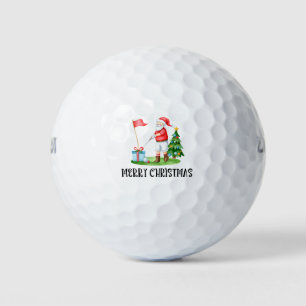 Golf Christmas with Santa golfing on putting green Balls