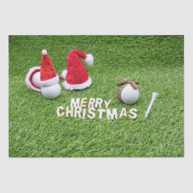 Golf Christmas with Santa hat and golf tee Tissue Paper (Front)