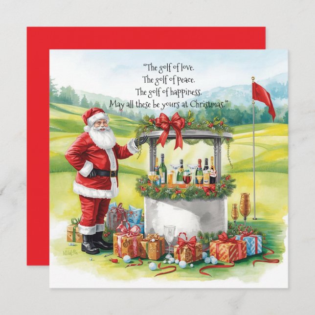 Golf Christmas with Santa Party on the court Holiday Card (Front/Back)