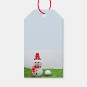 Golf Christmas with Snowman and golf ball on green Gift Tags