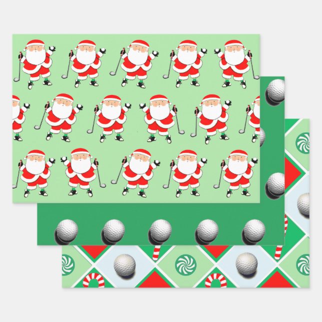 Golf Christmas Wrapping Paper Flat Sheet Set of 3 (Set)