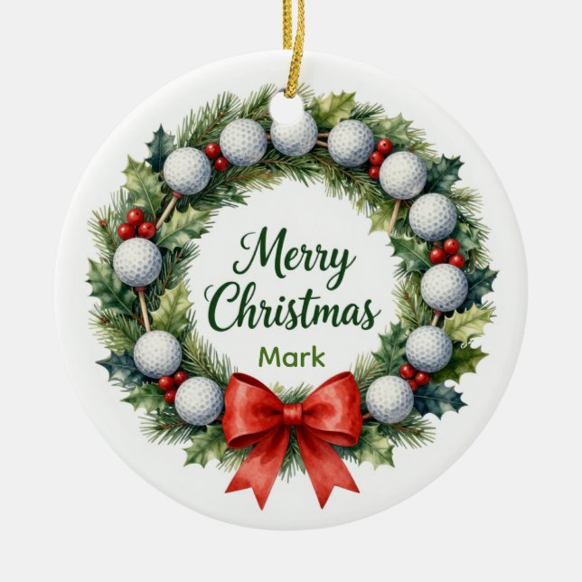 Golf Christmas Wreath  Ceramic Tree Decoration (Front)