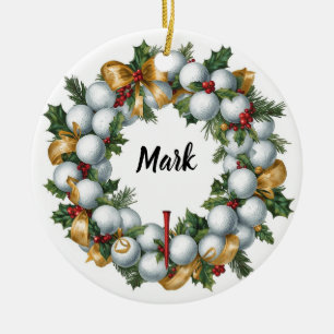 Golf Christmas Wreath with Golfer Name Ceramic Tree Decoration