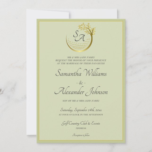 Golf Classic Formal Monogram Crest Elegant Wedding Invitation (Front)