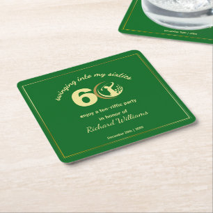 Golf Classic Green Golden Player 60th Birthday In Square Paper Coaster