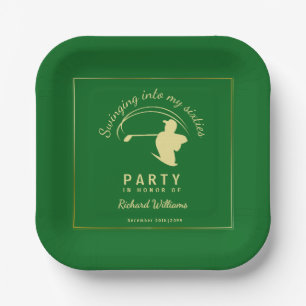 Golf Classic Green Golden Player Men 60th Birthday Paper Plate