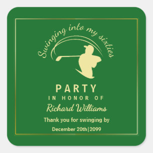 Golf Classic Green Golden Player Men 60th Birthday Square Sticker