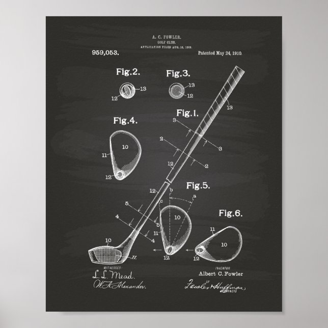 Golf Club 1910 Patent Art - Chalkboard Poster (Front)