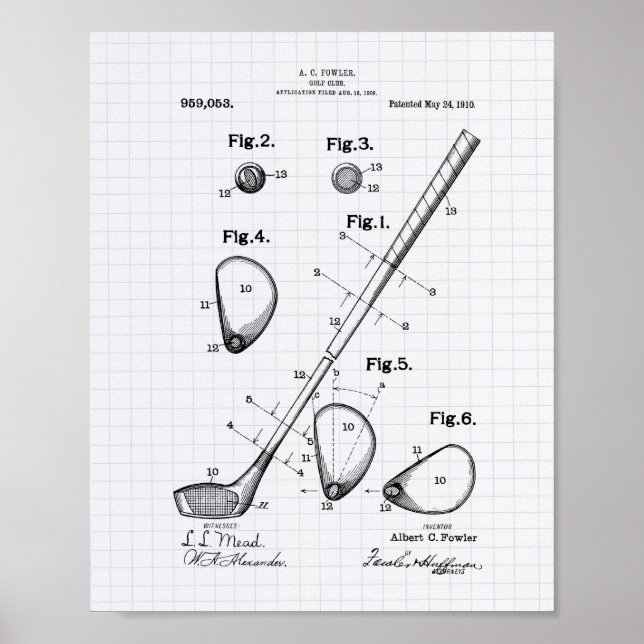 Golf Club 1910 Patent Art - Lined Peper Poster (Front)