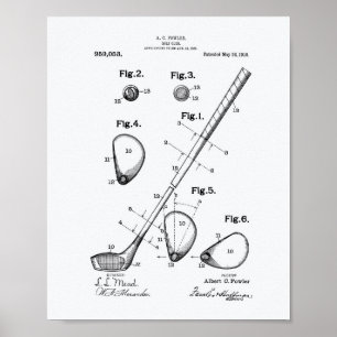 Golf Club 1910 Patent Art - White Paper Poster