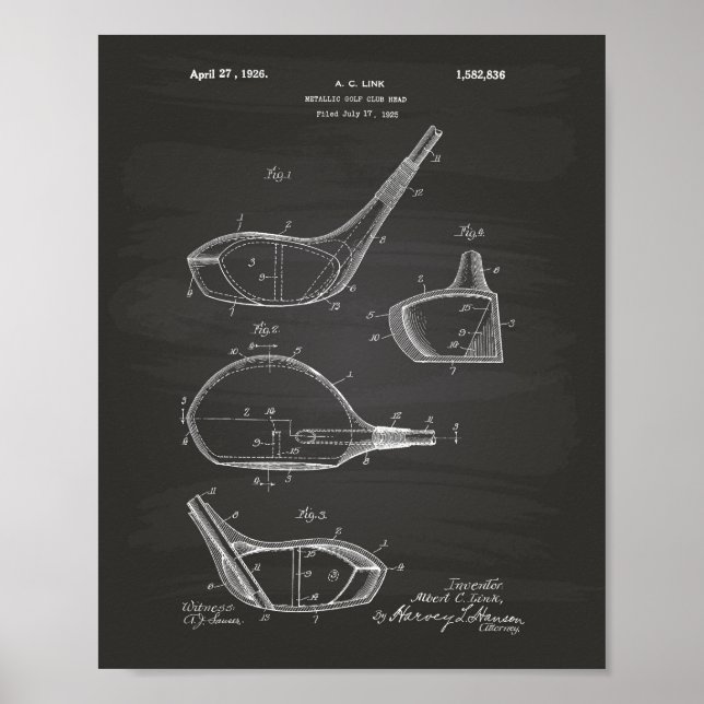 Golf Club 1926 Patent Art - Chalkboard Poster (Front)