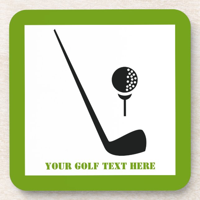 Golf club and ball black, green custom coaster (Front)